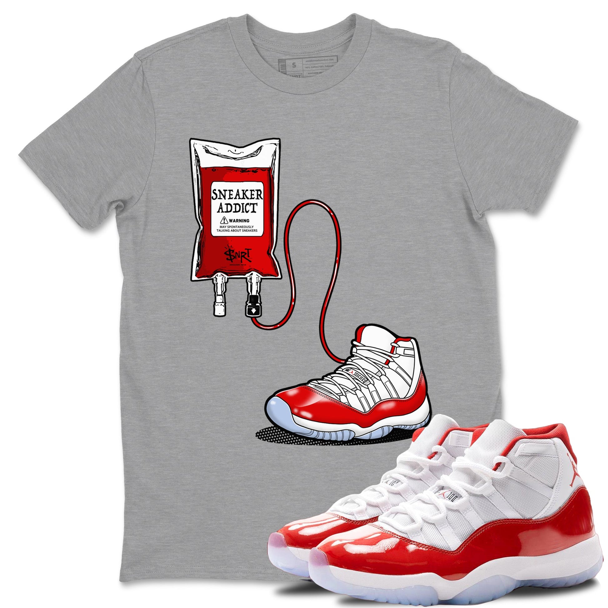 11s Cherry shirts to match jordans Sneaker Therapy sneaker match tees Air Jordan 11 Retro Cherry match shoes to clothes SNRT Sneaker Tees unisex cotton Heather Grey 1 shirts