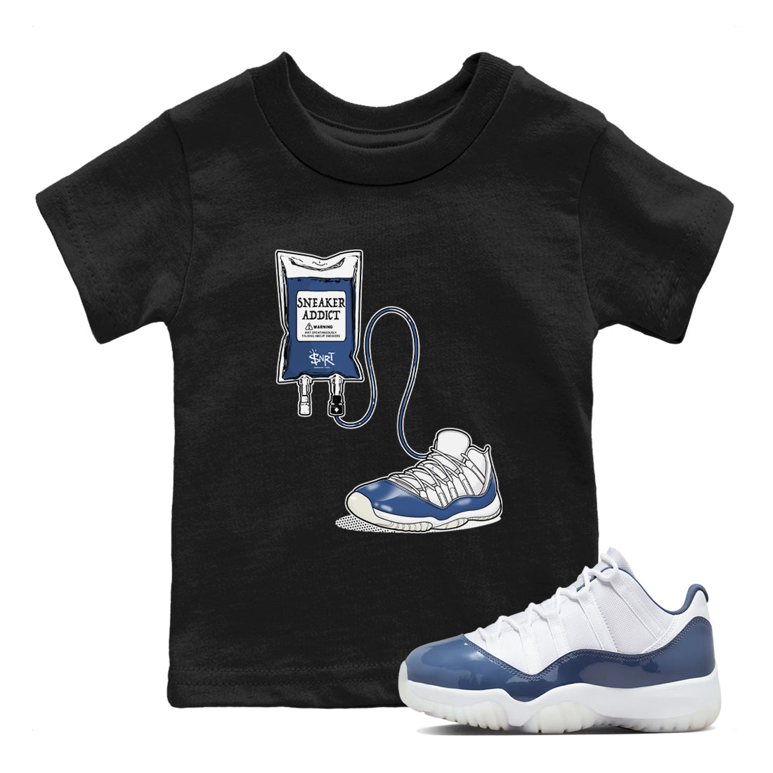 11s Diffused Blue shirts to match jordans Sneaker Therapy sneaker match tees Air Jordan 11 Diffused Blue SNRT Sneaker Release Tees Youth Baby Black 1 crew neck shirts