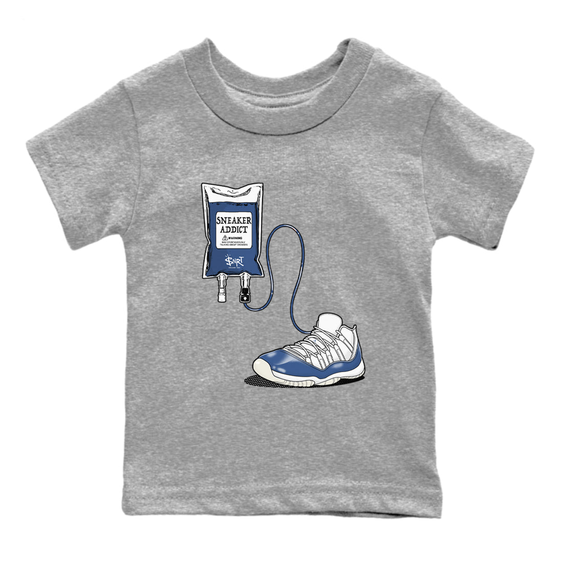 11s Diffused Blue shirts to match jordans Sneaker Therapy sneaker match tees Air Jordan 11 Diffused Blue SNRT Sneaker Release Tees Youth Baby Heather Grey 2 crew neck shirts