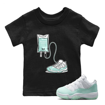 Sneaker Therapy baby and kids t-shirt crafted for little sneakerheads to shine with the Air Jordan 11 Igloo sneakers, displayed in Black 1.