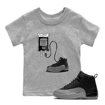 12s Black Wolf Grey shirts to match jordans Sneaker Therapy sneaker match tees Air Jordan 12 Barons SNRT Sneaker Release Tees Youth Baby Heather Grey 1 crew neck shirts