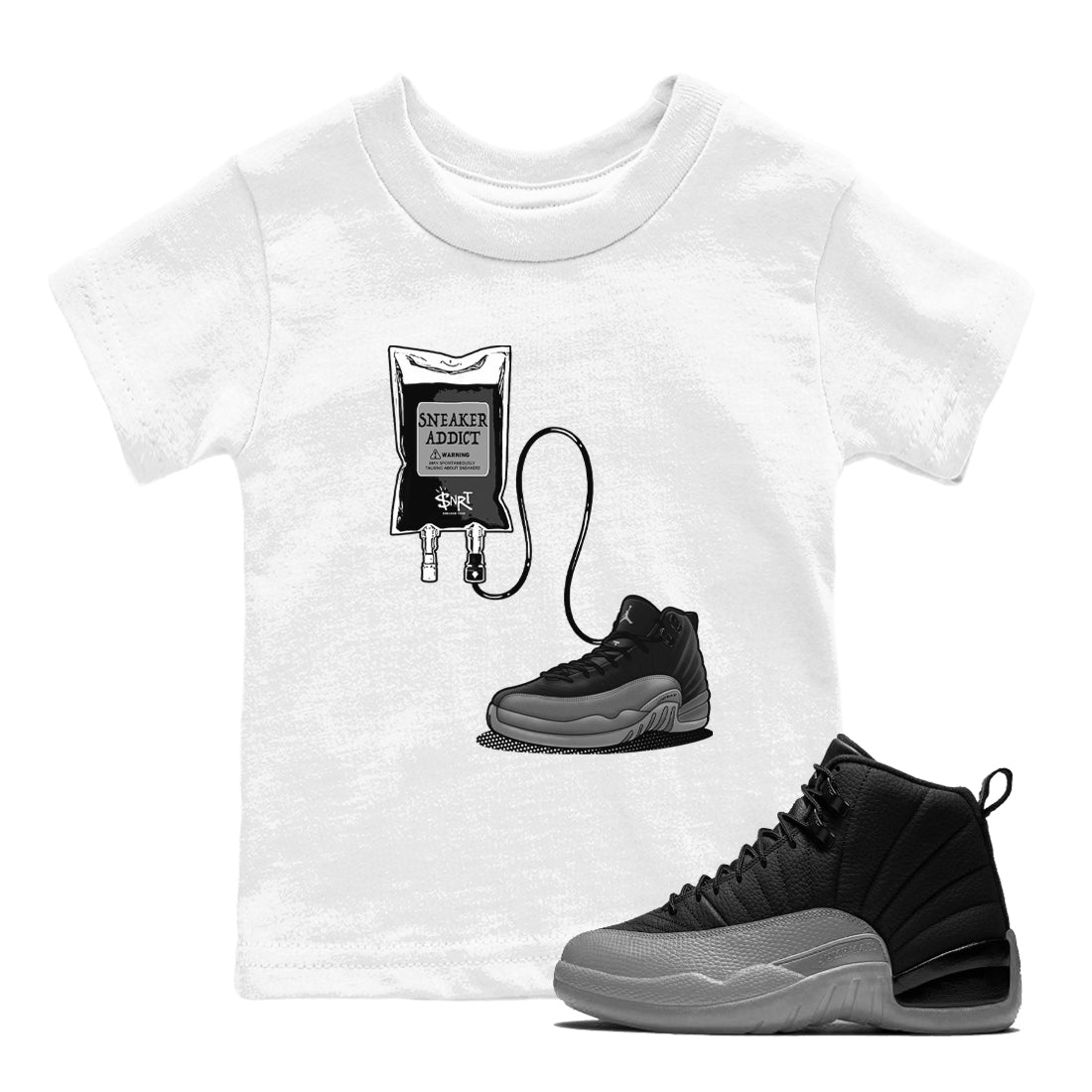 12s Black Wolf Grey shirts to match jordans Sneaker Therapy sneaker match tees Air Jordan 12 Barons SNRT Sneaker Release Tees Youth Baby White 1 crew neck shirts