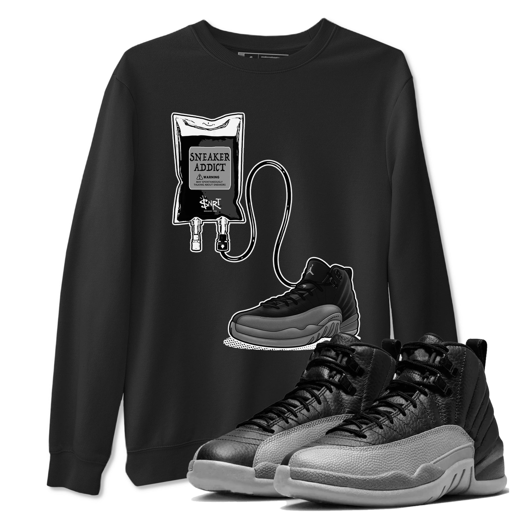 12s Black Wolf Grey shirts to match jordans Sneaker Therapy sneaker match tees Air Jordan 12 Barons SNRT Sneaker Release Tees unisex cotton Black 1 crew neck shirts