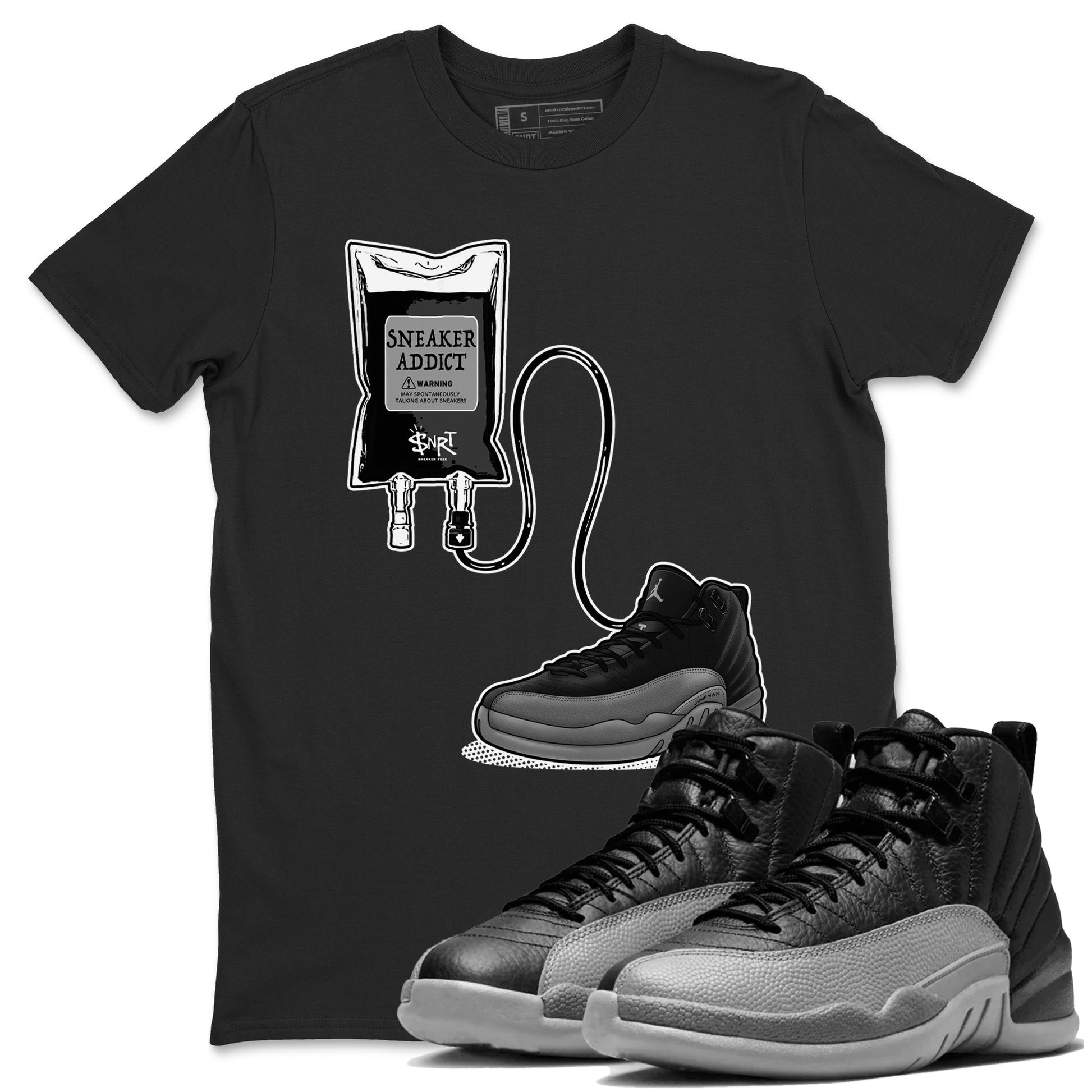 12s Black Wolf Grey shirts to match jordans Sneaker Therapy sneaker match tees Air Jordan 12 Barons SNRT Sneaker Release Tees unisex cotton Black 1 crew neck shirts