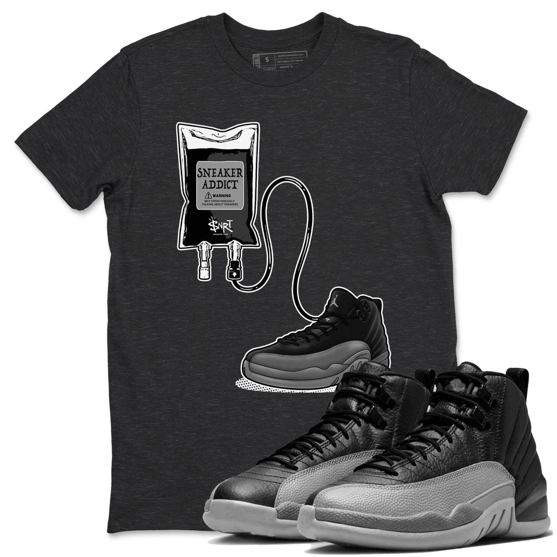 12s Black Wolf Grey shirts to match jordans Sneaker Therapy sneaker match tees Air Jordan 12 Barons SNRT Sneaker Release Tees unisex cotton Charcoal Heather 1 crew neck shirts