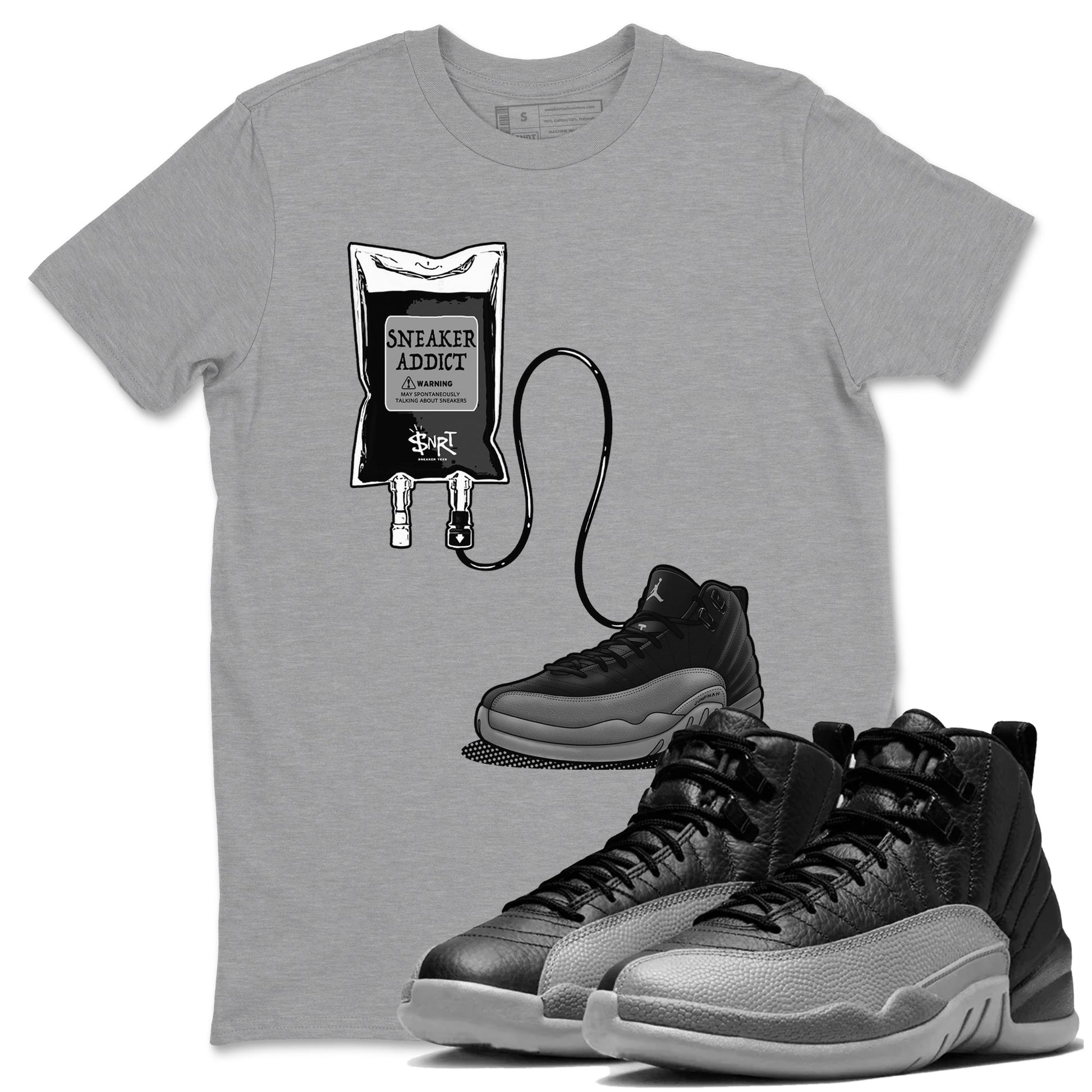 12s Black Wolf Grey shirts to match jordans Sneaker Therapy sneaker match tees Air Jordan 12 Barons SNRT Sneaker Release Tees unisex cotton Heather Grey 1 crew neck shirts