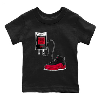 12s Flu Game shirts to match jordans Sneaker Therapy best t shirts to wear with jordans Air Jordan 12 Retro Flu Black and Varsity Red match shoes to clothes SNRT Sneaker Tees Youth Baby Black 2 tee