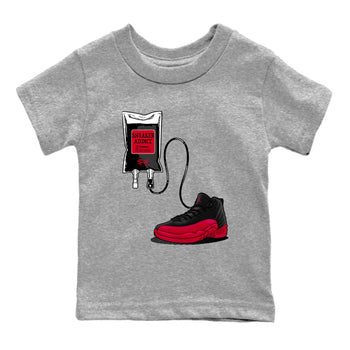 12s Flu Game shirts to match jordans Sneaker Therapy best t shirts to wear with jordans Air Jordan 12 Retro Flu Black and Varsity Red match shoes to clothes SNRT Sneaker Tees Youth Baby Heather Grey 2 tee