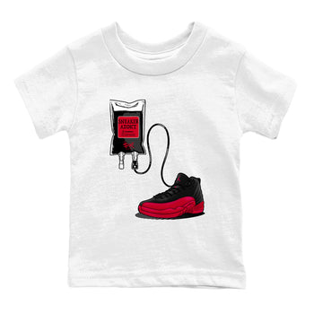 12s Flu Game shirts to match jordans Sneaker Therapy best t shirts to wear with jordans Air Jordan 12 Retro Flu Black and Varsity Red match shoes to clothes SNRT Sneaker Tees Youth Baby White 2 tee
