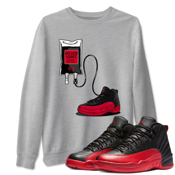 12s Flu Game shirts to match jordans Sneaker Therapy best t shirts to wear with jordans Air Jordan 12 Retro Flu Black and Varsity Red match shoes to clothes SNRT Sneaker Tees unisex cotton Heather Grey 1 shirts