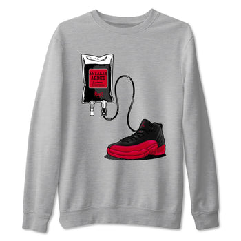 12s Flu Game shirts to match jordans Sneaker Therapy best t shirts to wear with jordans Air Jordan 12 Retro Flu Black and Varsity Red match shoes to clothes SNRT Sneaker Tees unisex cotton Heather Grey 2 shirts