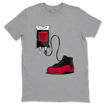 12s Flu Game shirts to match jordans Sneaker Therapy best t shirts to wear with jordans Air Jordan 12 Retro Flu Black and Varsity Red match shoes to clothes SNRT Sneaker Tees unisex cotton Heather Grey 2 shirts