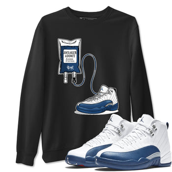 Sneaker Therapy sneaker match t-shirt t-shirts to match jordans, dunks, yeezys Air Jordan 12 French Blue sneakers, shown in Black 1.