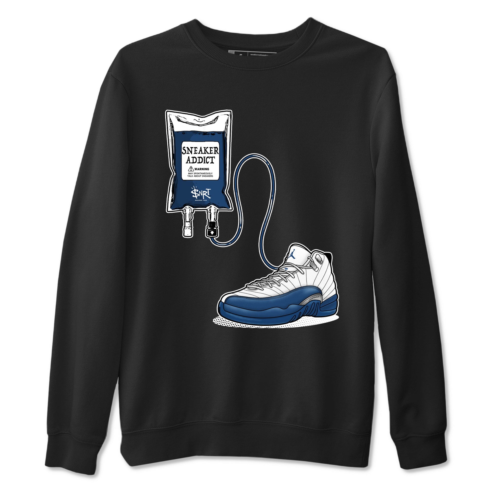 Sneaker Therapy sneaker match t-shirt t-shirts to match jordans, dunks, yeezys Air Jordan 12 French Blue sneakers, shown in Black 2.