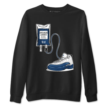 Sneaker Therapy sneaker match t-shirt t-shirts to match jordans, dunks, yeezys Air Jordan 12 French Blue sneakers, shown in Black 2.
