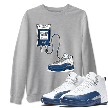 Sneaker Therapy sneaker match t-shirt t-shirts to match jordans, dunks, yeezys Air Jordan 12 French Blue sneakers, shown in Heather Grey 1.
