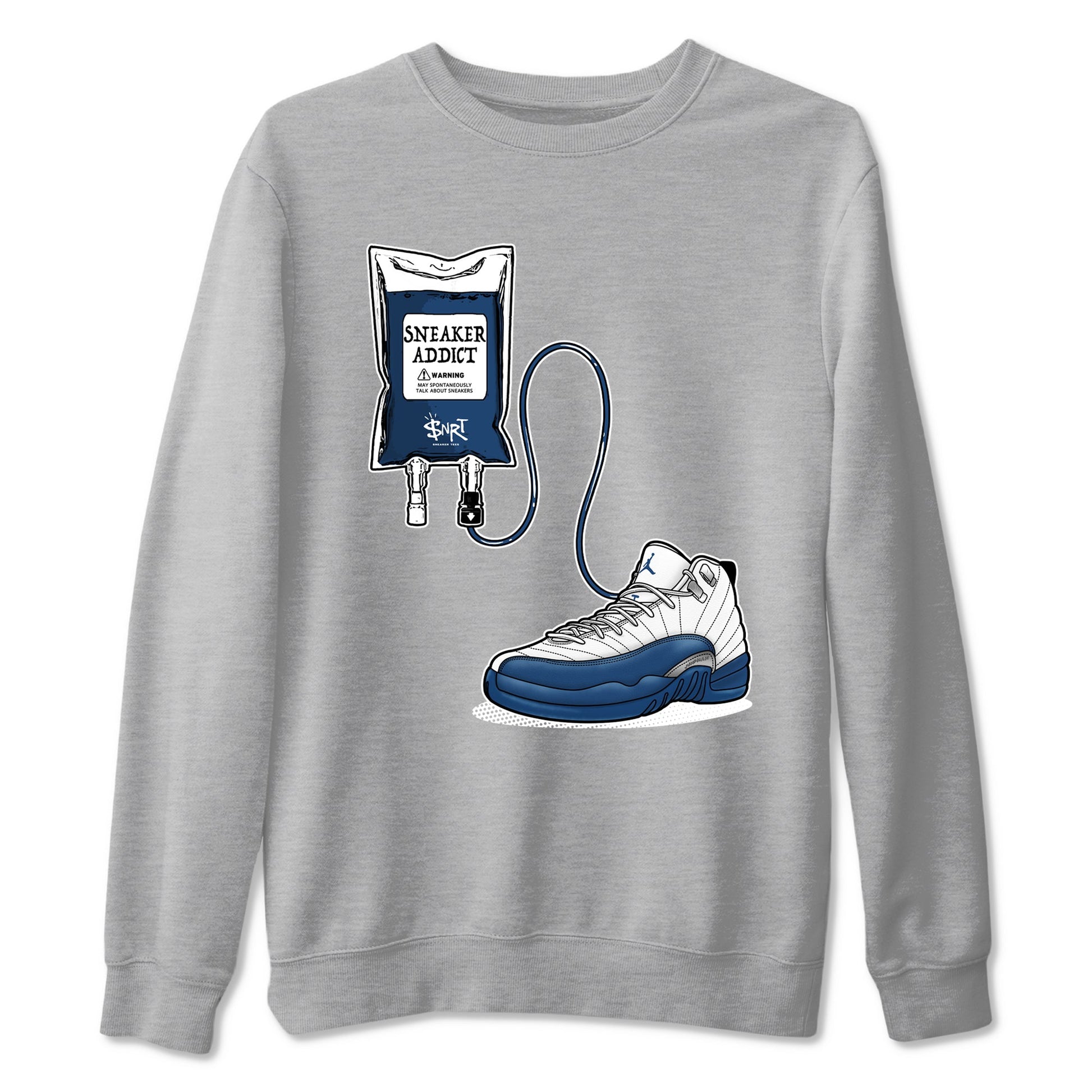 Sneaker Therapy sneaker match t-shirt t-shirts to match jordans, dunks, yeezys Air Jordan 12 French Blue sneakers, shown in Heather Grey 2.