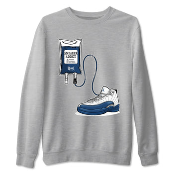 Sneaker Therapy sneaker match t-shirt t-shirts to match jordans, dunks, yeezys Air Jordan 12 French Blue sneakers, shown in Heather Grey 2.