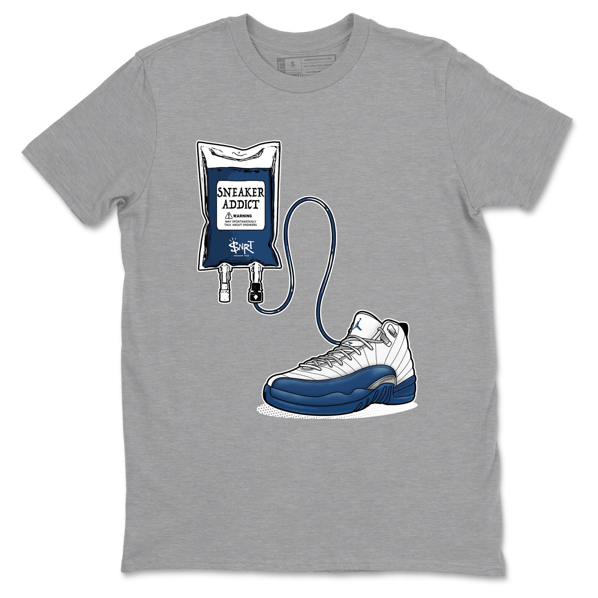 Sneaker Therapy sneaker match t-shirt t-shirts to match jordans, dunks, yeezys Air Jordan 12 French Blue sneakers, shown in Heather Grey 2.