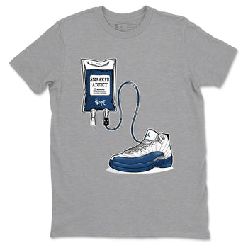 Sneaker Therapy sneaker match t-shirt t-shirts to match jordans, dunks, yeezys Air Jordan 12 French Blue sneakers, shown in Heather Grey 2.