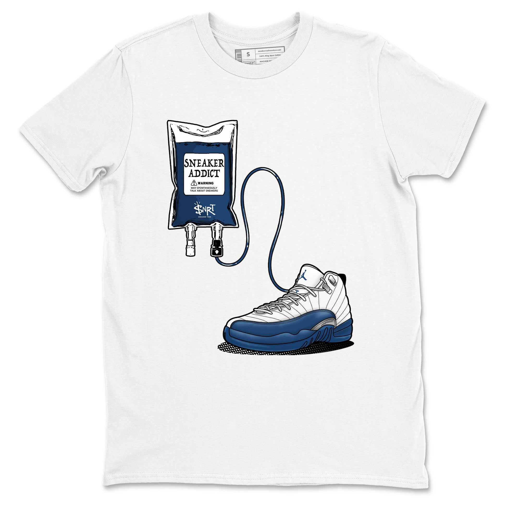 Sneaker Therapy sneaker match t-shirt t-shirts to match jordans, dunks, yeezys Air Jordan 12 French Blue sneakers, shown in White 2.