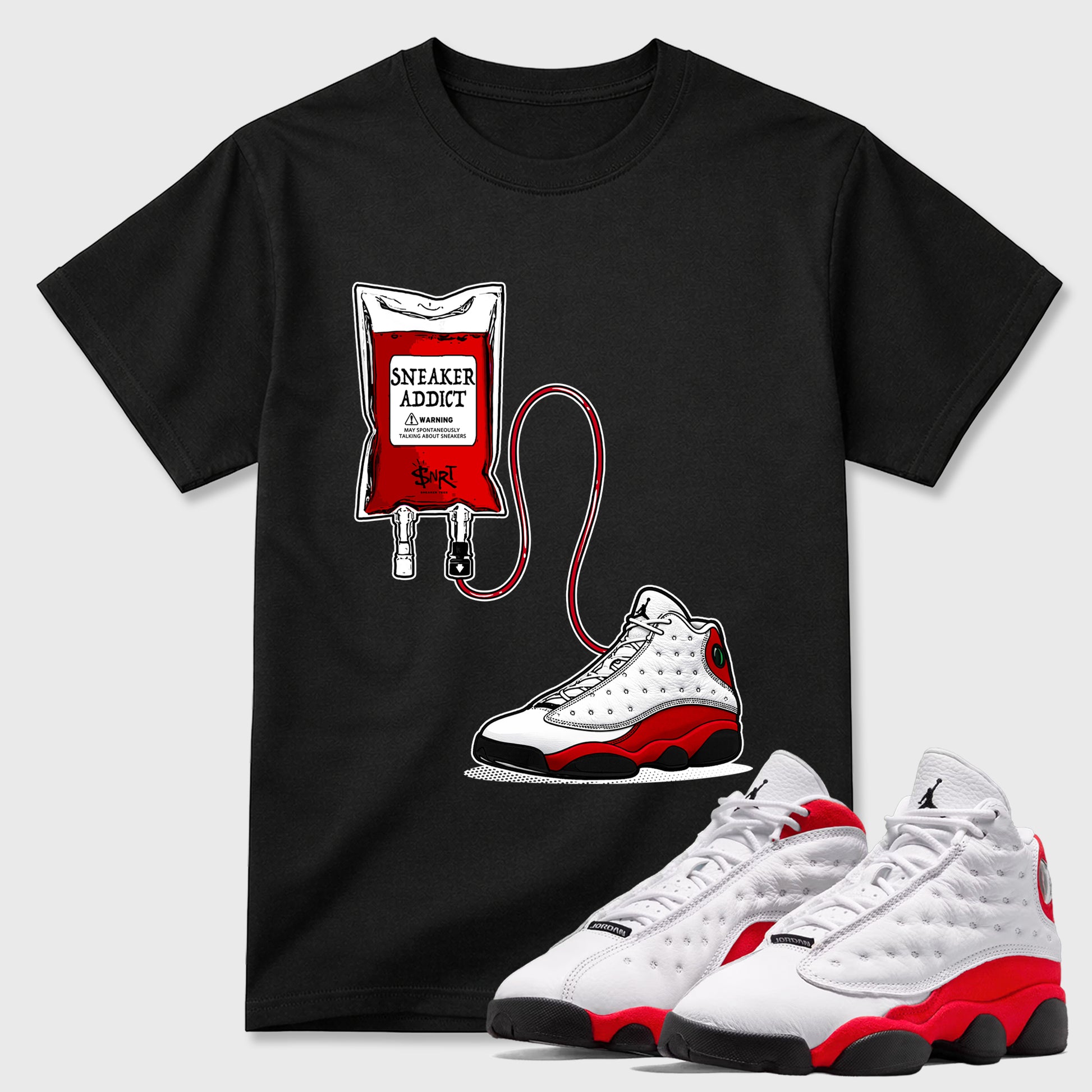 Sneaker match tees – Sneaker Tees To Match Air Jordan 13 University Red Shoes – Sneaker Therapy Tee Black 1
