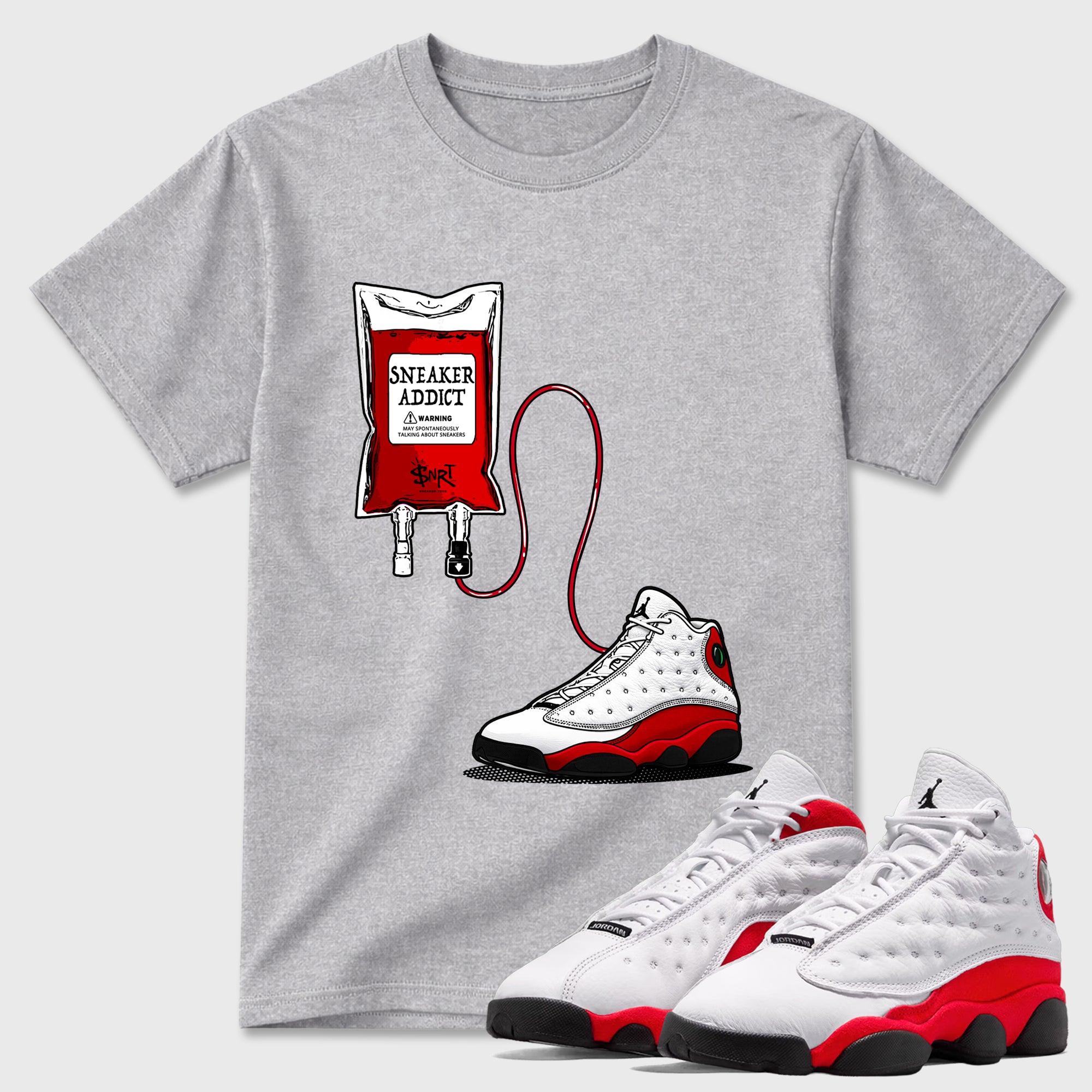 Sneaker match tees – Sneaker Tees To Match Air Jordan 13 University Red Shoes – Sneaker Therapy Tee Heather Grey 1