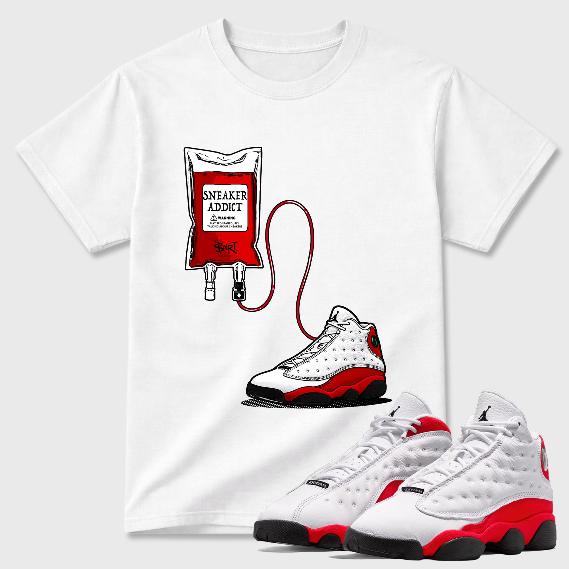 Sneaker match tees – Sneaker Tees To Match Air Jordan 13 University Red Shoes – Sneaker Therapy Tee White 1
