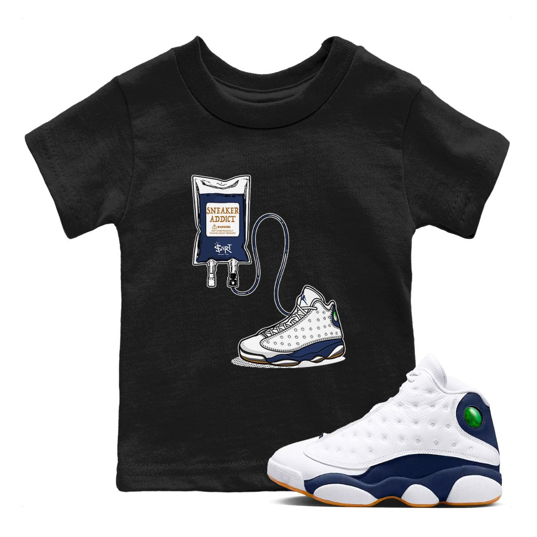 13s White And Midnight Navy shirts to match jordans Sneaker Therapy sneaker match tees Air Jordan 13 White And Midnight Navy SNRT Sneaker Release Tees Youth Baby Black 1 crew neck shirts