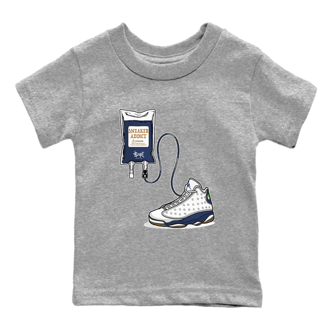 13s White And Midnight Navy shirts to match jordans Sneaker Therapy sneaker match tees Air Jordan 13 White And Midnight Navy SNRT Sneaker Release Tees Youth Baby Heather Grey 2 crew neck shirts