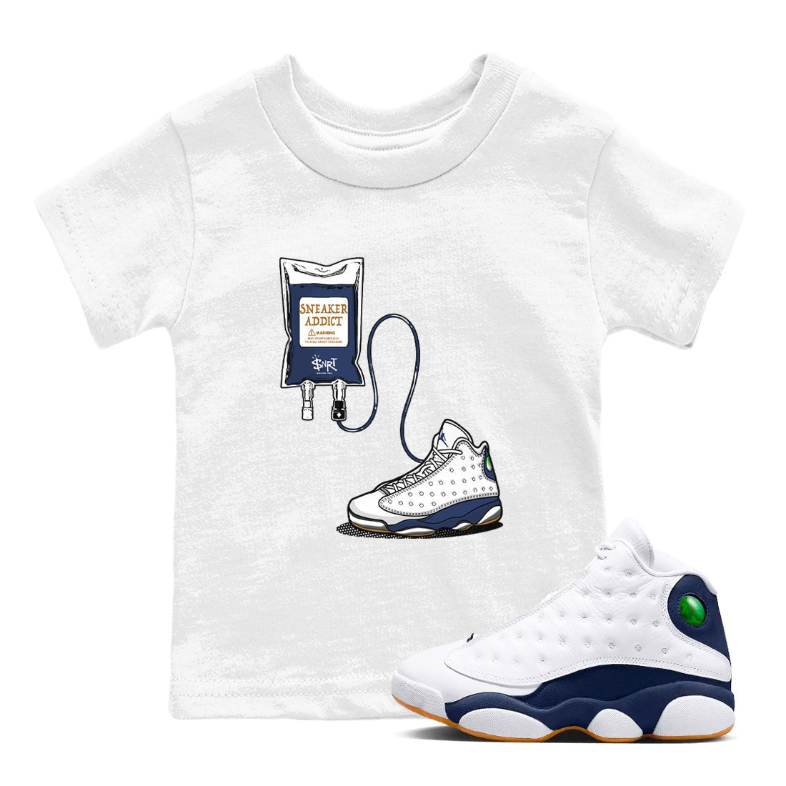 13s White And Midnight Navy shirts to match jordans Sneaker Therapy sneaker match tees Air Jordan 13 White And Midnight Navy SNRT Sneaker Release Tees Youth Baby White 1 crew neck shirts