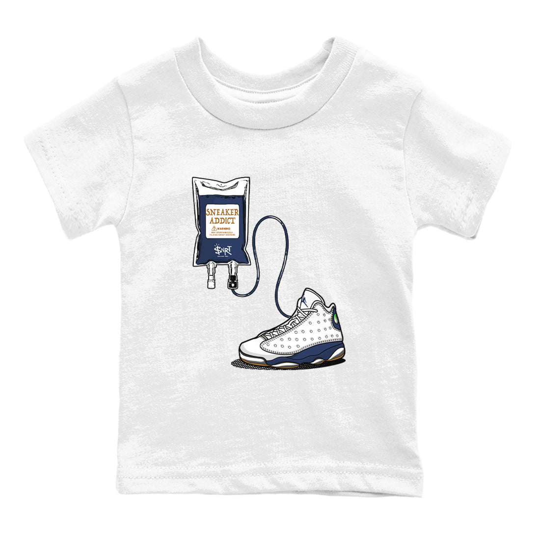 13s White And Midnight Navy shirts to match jordans Sneaker Therapy sneaker match tees Air Jordan 13 White And Midnight Navy SNRT Sneaker Release Tees Youth Baby White 2 crew neck shirts