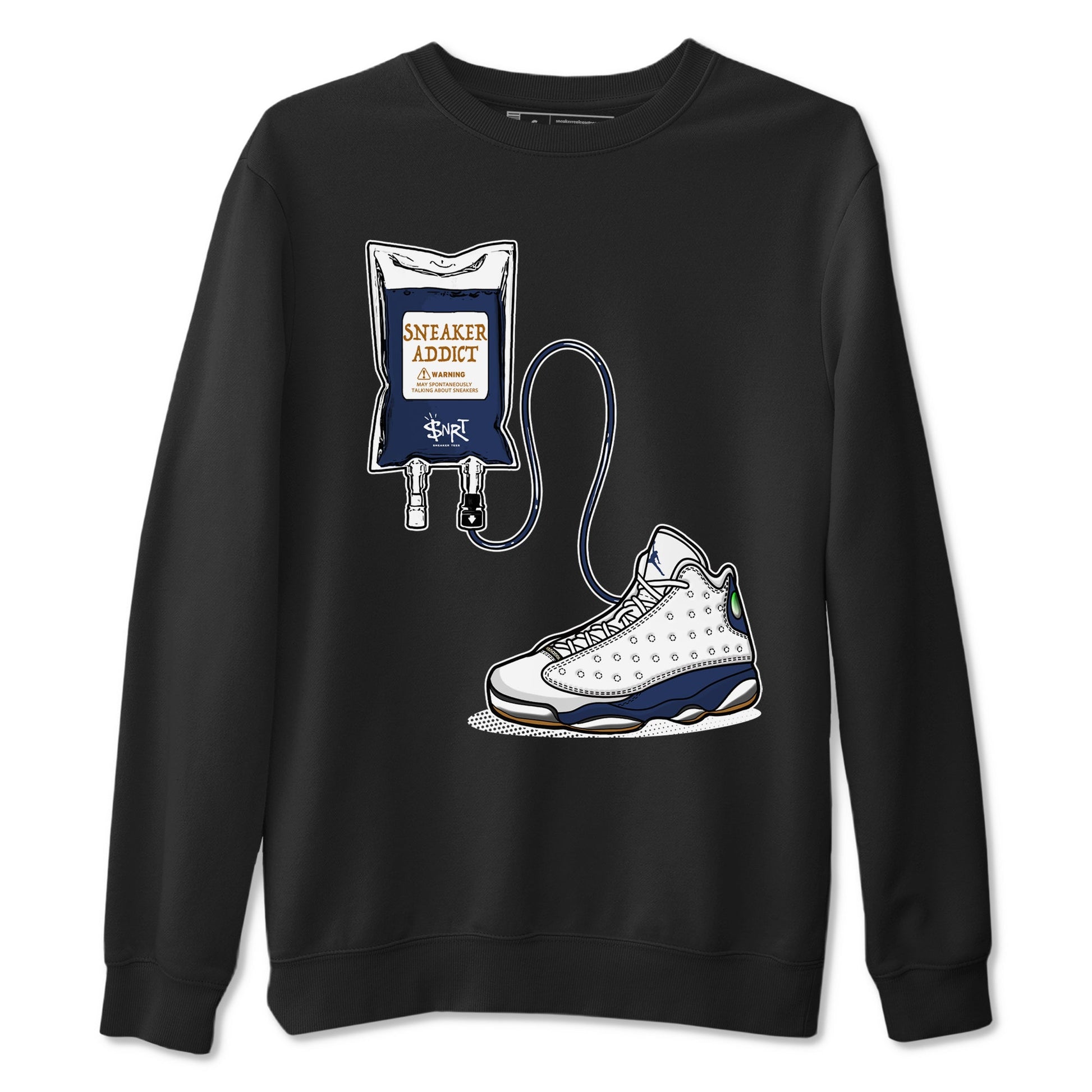 13s White And Midnight Navy shirts to match jordans Sneaker Therapy sneaker match tees Air Jordan 13 White And Midnight Navy SNRT Sneaker Release Tees unisex cotton Black 2 crew neck shirts