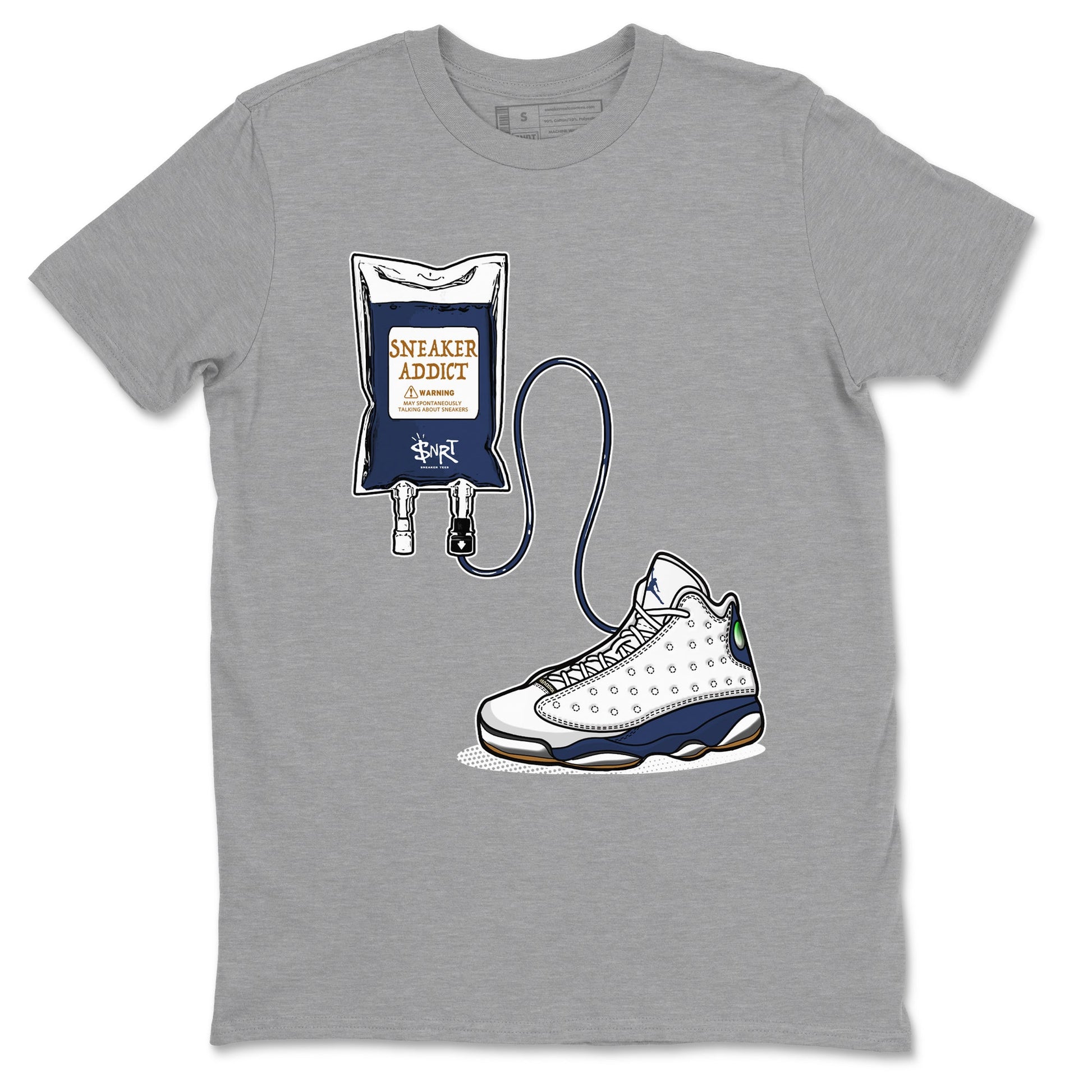 13s White And Midnight Navy shirts to match jordans Sneaker Therapy sneaker match tees Air Jordan 13 White And Midnight Navy SNRT Sneaker Release Tees unisex cotton Heather Grey 2 crew neck shirts