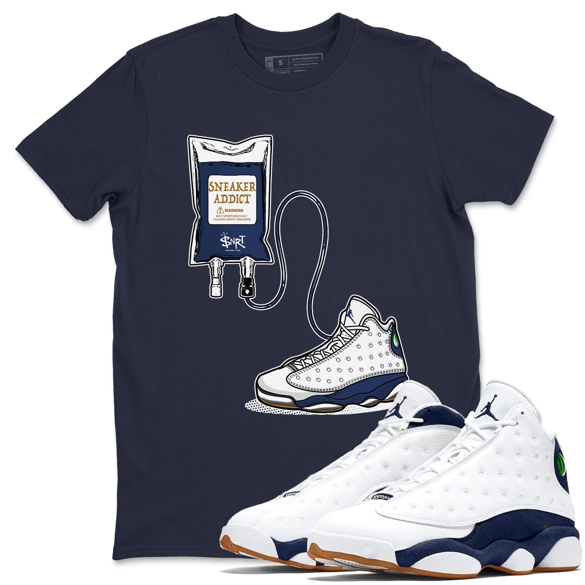 13s White And Midnight Navy shirts to match jordans Sneaker Therapy sneaker match tees Air Jordan 13 White And Midnight Navy SNRT Sneaker Release Tees unisex cotton Navy 1 crew neck shirts