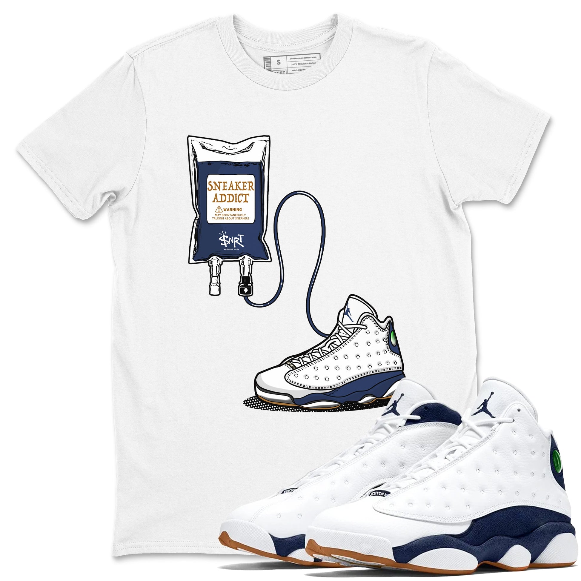 13s White And Midnight Navy shirts to match jordans Sneaker Therapy sneaker match tees Air Jordan 13 White And Midnight Navy SNRT Sneaker Release Tees unisex cotton White 1 crew neck shirts