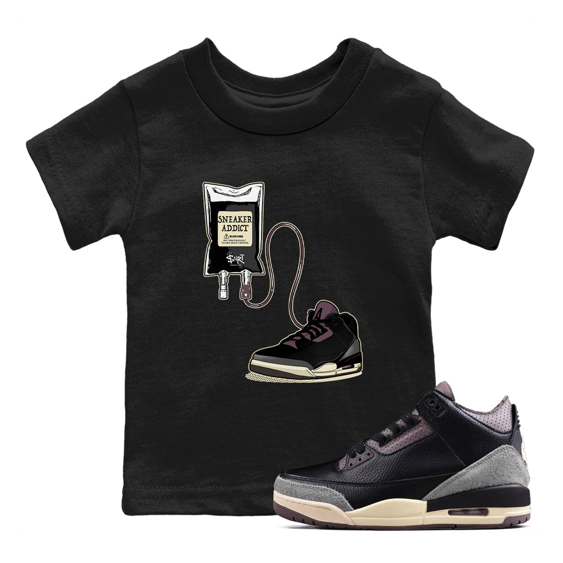 3s A Ma Maniere x Black shirts to match jordans Sneaker Therapy sneaker match tees Air Jordan 3 A Ma Maniere x Black And Flat Pewter SNRT Sneaker Release Tees Youth Baby Black 1 crew neck shirts