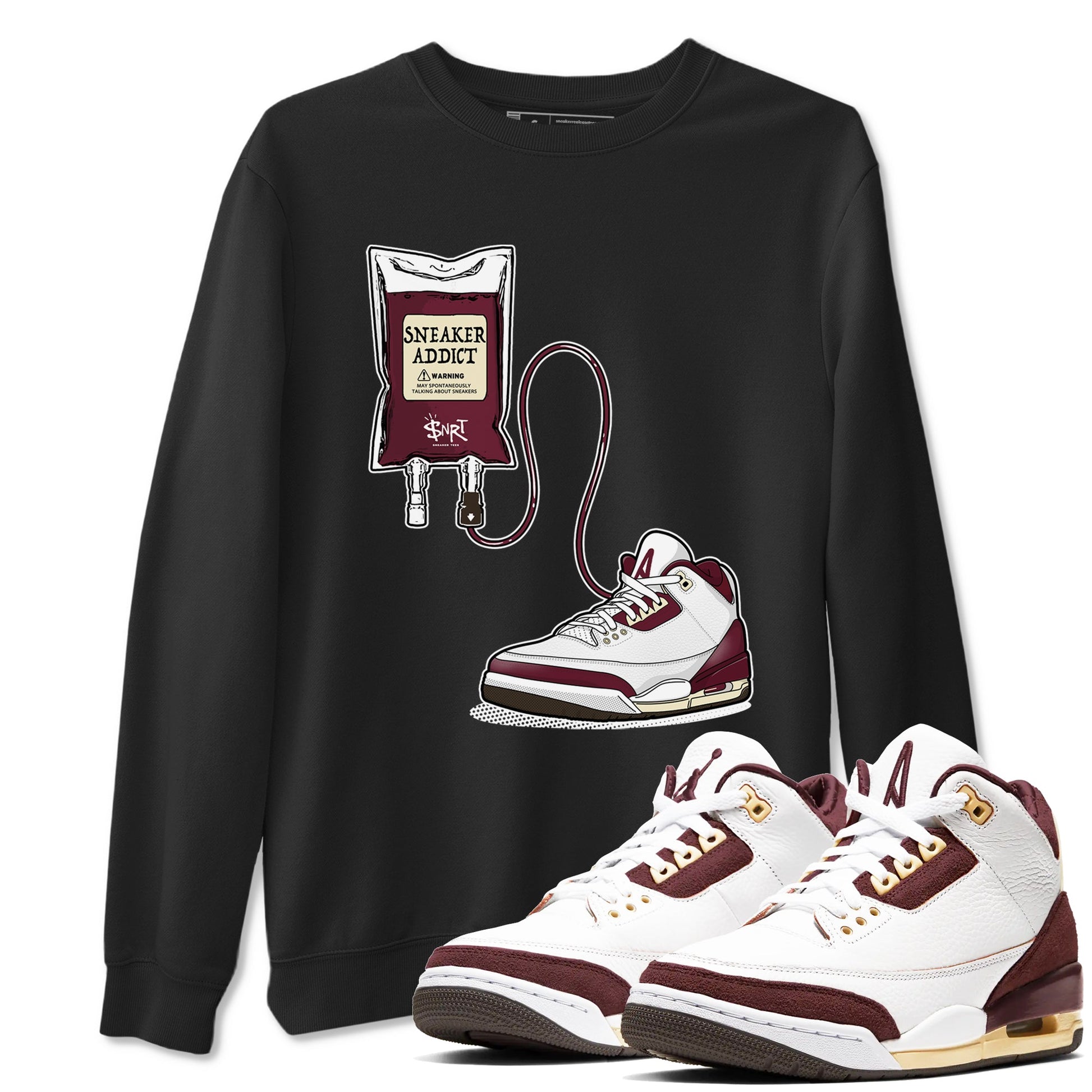 3s A Ma Maniere x Burgundy Crush shirts to match jordans Sneaker Therapy sneaker match tees Air Jordan 3 A Ma Maniere x Burgundy Crush SNRT Sneaker Release Tees unisex cotton Black 1 crew neck shirts