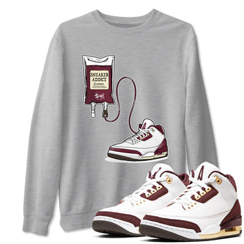 3s A Ma Maniere x Burgundy Crush shirts to match jordans Sneaker Therapy sneaker match tees Air Jordan 3 A Ma Maniere x Burgundy Crush SNRT Sneaker Release Tees unisex cotton Heather Grey 1 crew neck shirts