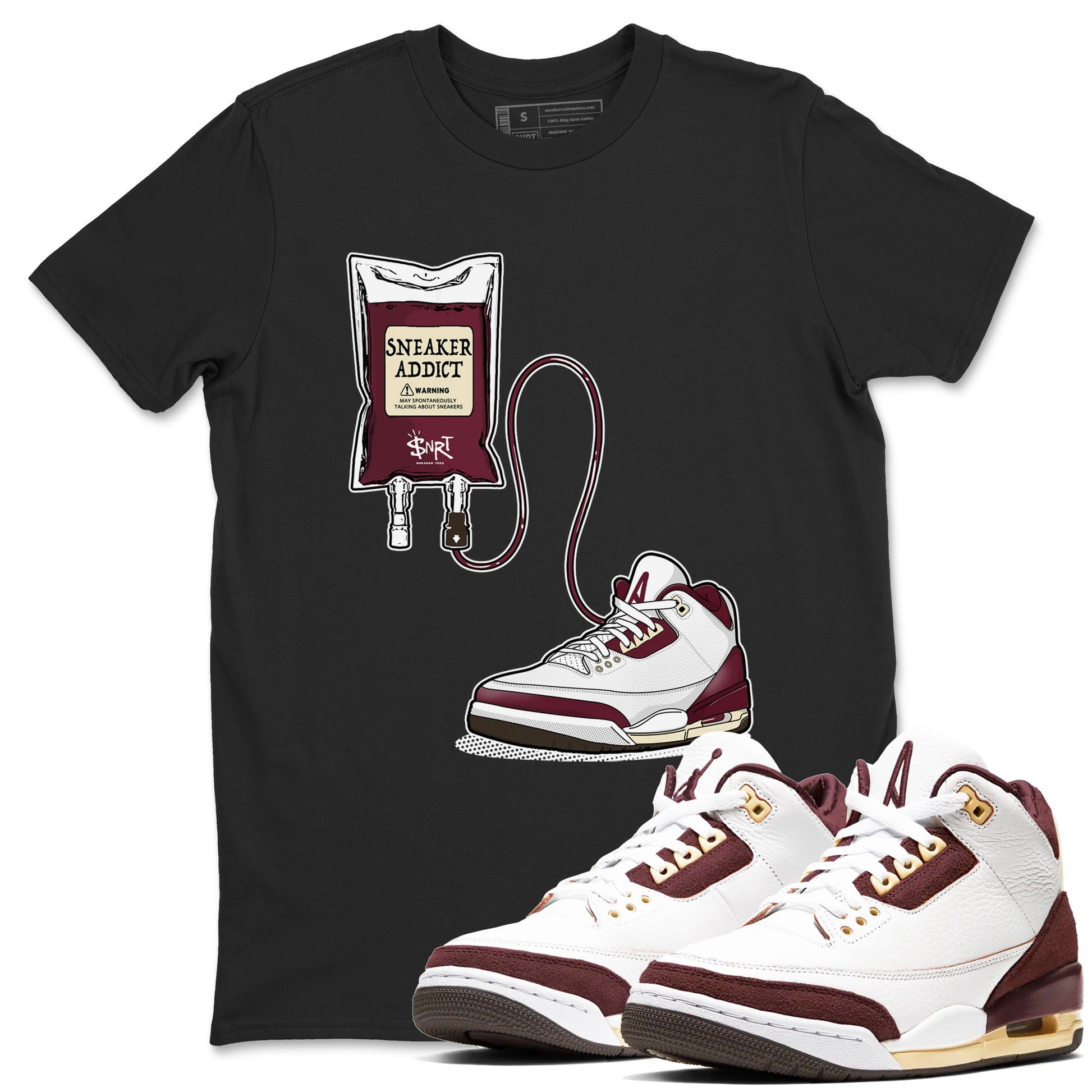 3s A Ma Maniere x Burgundy Crush shirts to match jordans Sneaker Therapy sneaker match tees Air Jordan 3 A Ma Maniere x Burgundy Crush SNRT Sneaker Release Tees unisex cotton Black 1 crew neck shirts