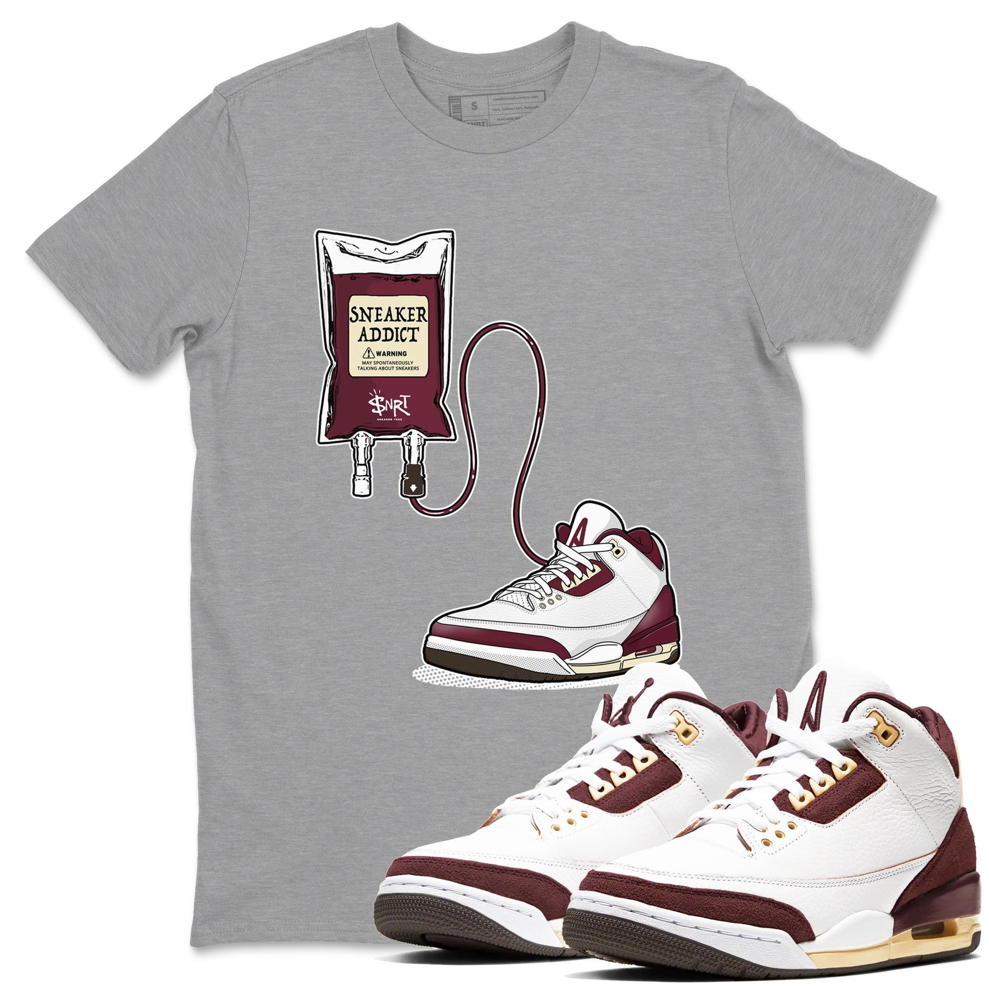 3s A Ma Maniere x Burgundy Crush shirts to match jordans Sneaker Therapy sneaker match tees Air Jordan 3 A Ma Maniere x Burgundy Crush SNRT Sneaker Release Tees unisex cotton Heather Grey 1 crew neck shirts