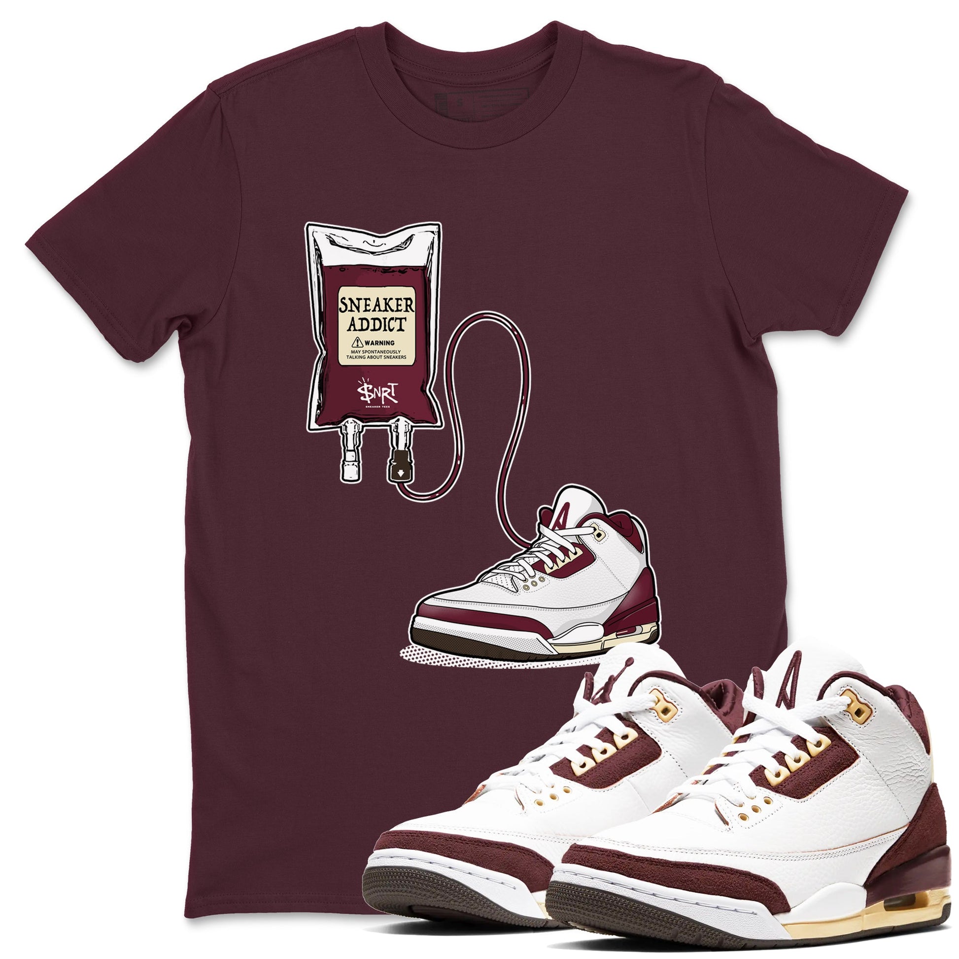 3s A Ma Maniere x Burgundy Crush shirts to match jordans Sneaker Therapy sneaker match tees Air Jordan 3 A Ma Maniere x Burgundy Crush SNRT Sneaker Release Tees unisex cotton Maroon 1 crew neck shirts