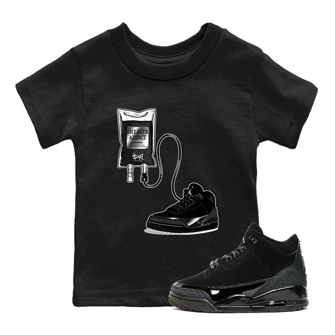 Air Jordan 3 Black Cat shirts to match jordans Sneaker Therapy sneaker match tees Jordan 3 Retro Black Cat best t shirts to wear with jordans SNRT Sneaker Tees Youth Baby Black 1 tee