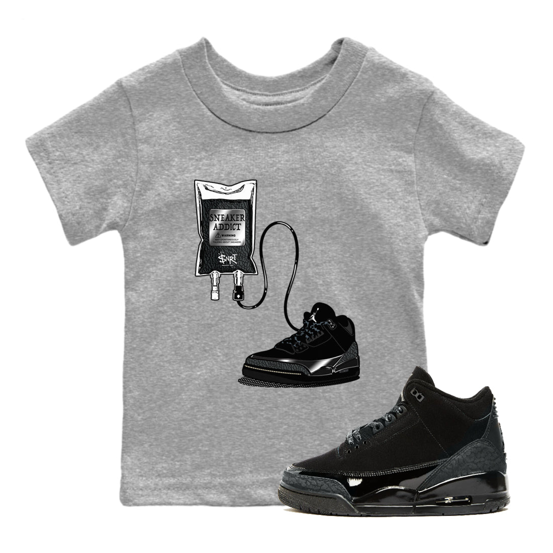 Air Jordan 3 Black Cat shirts to match jordans Sneaker Therapy sneaker match tees Jordan 3 Retro Black Cat best t shirts to wear with jordans SNRT Sneaker Tees Youth Baby Heather Grey 1 tee