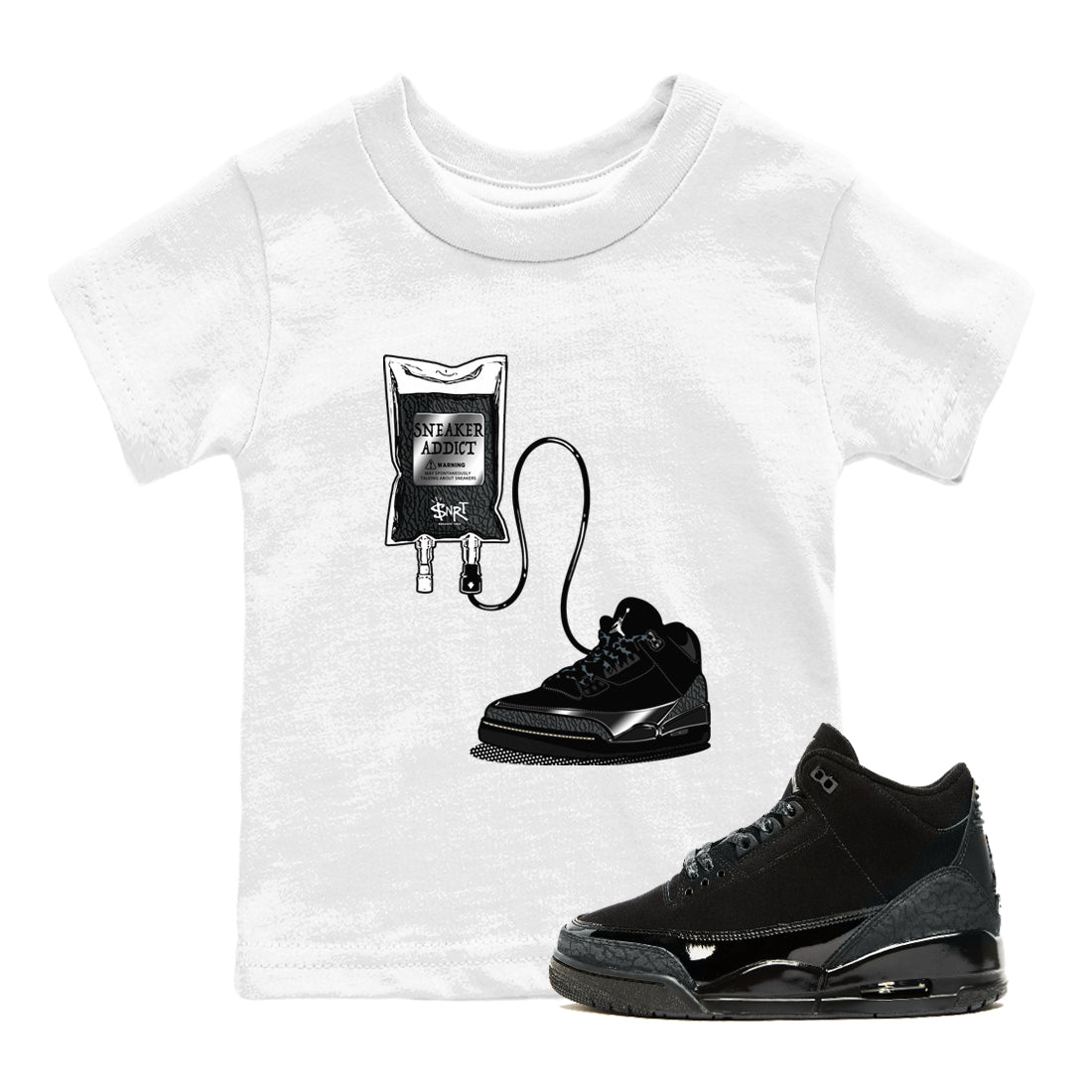 Air Jordan 3 Black Cat shirts to match jordans Sneaker Therapy sneaker match tees Jordan 3 Retro Black Cat best t shirts to wear with jordans SNRT Sneaker Tees Youth Baby White 1 tee