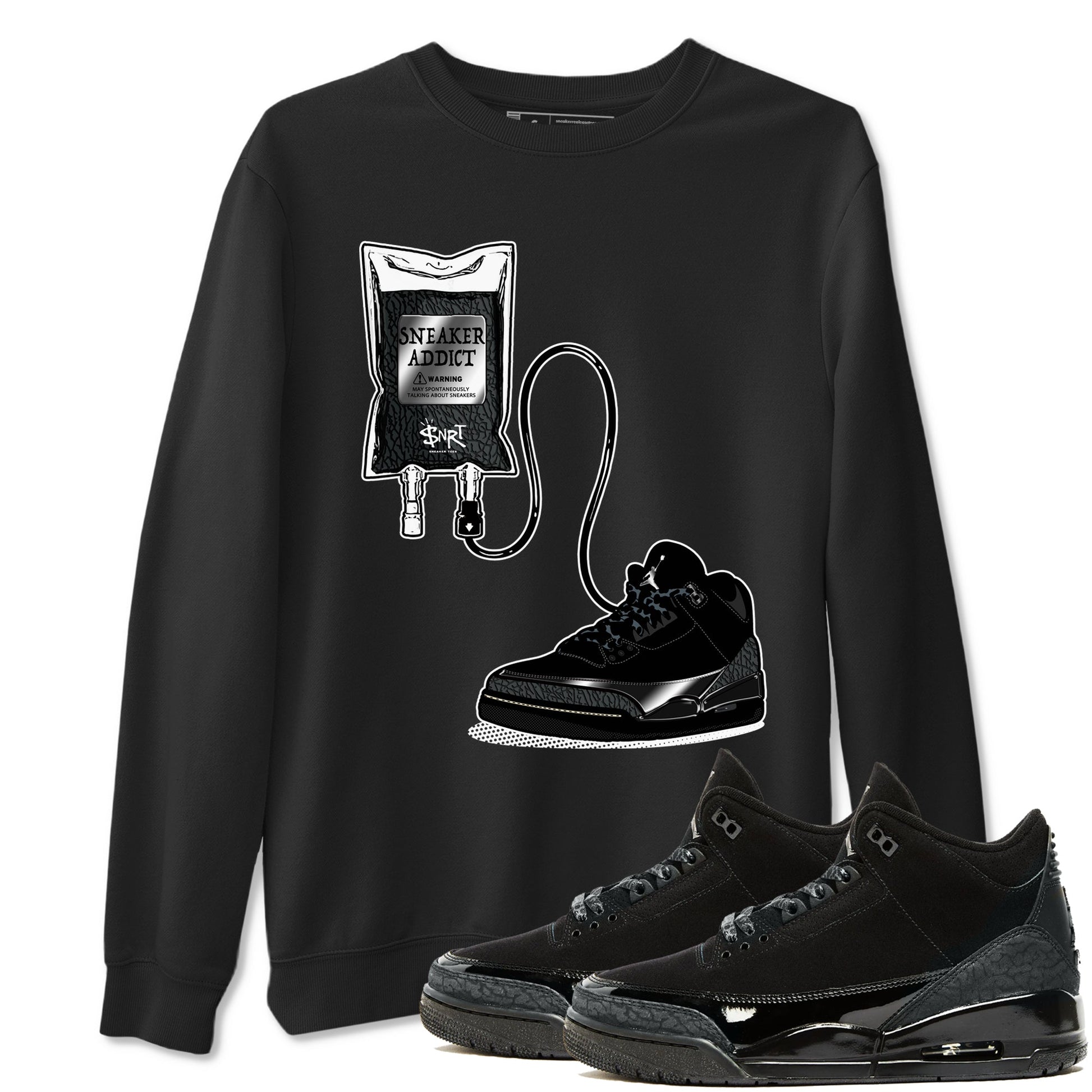 Air Jordan 3 Black Cat shirts to match jordans Sneaker Therapy sneaker match tees Jordan 3 Retro Black Cat best t shirts to wear with jordans SNRT Sneaker Tees unisex cotton Black 1 shirts