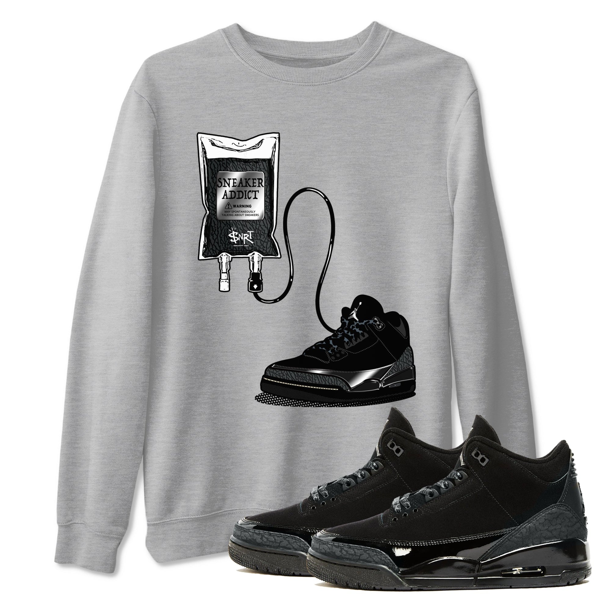Air Jordan 3 Black Cat shirts to match jordans Sneaker Therapy sneaker match tees Jordan 3 Retro Black Cat best t shirts to wear with jordans SNRT Sneaker Tees unisex cotton Heather Grey 1 shirts