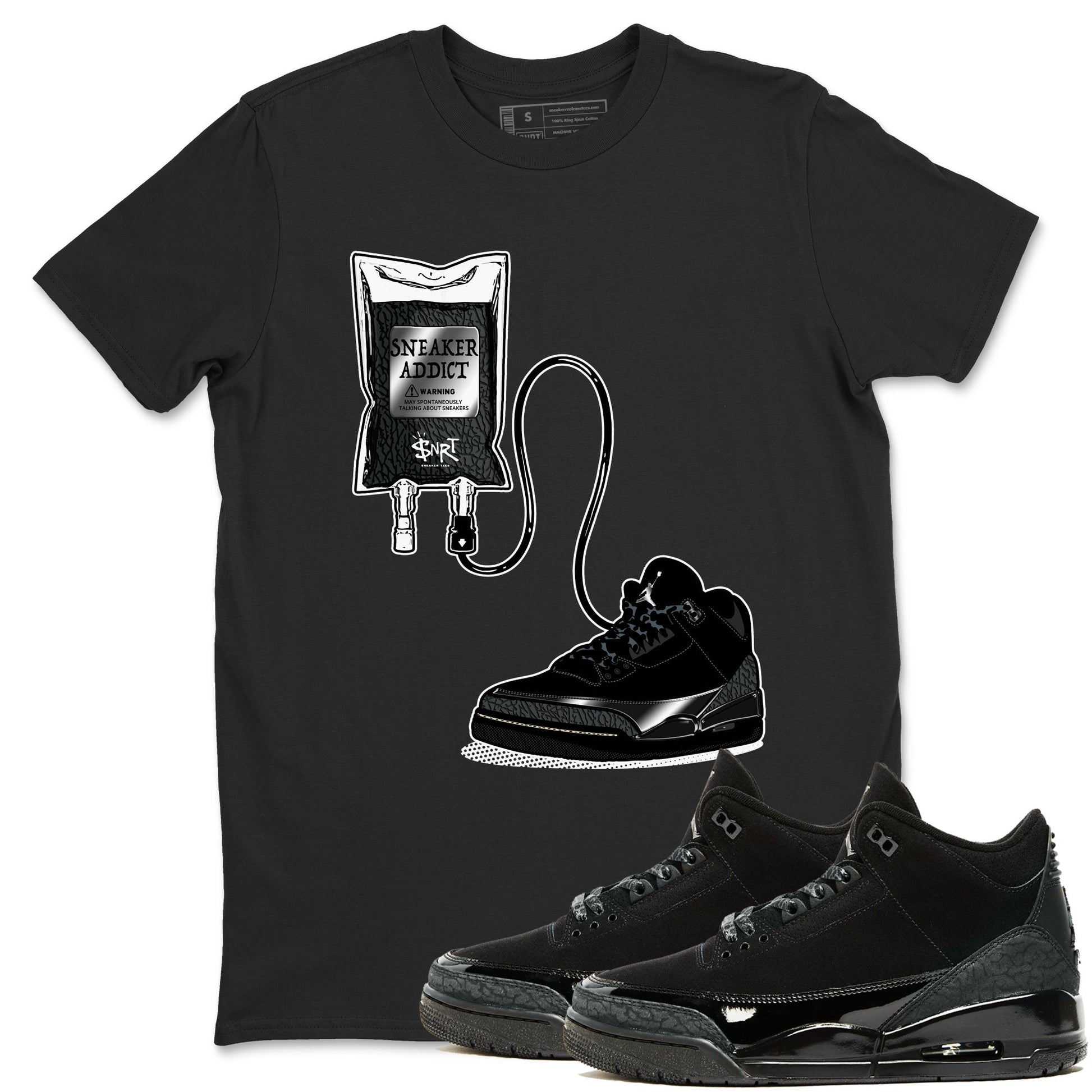 Air Jordan 3 Black Cat shirts to match jordans Sneaker Therapy sneaker match tees Jordan 3 Retro Black Cat best t shirts to wear with jordans SNRT Sneaker Tees unisex cotton Black 1 shirts