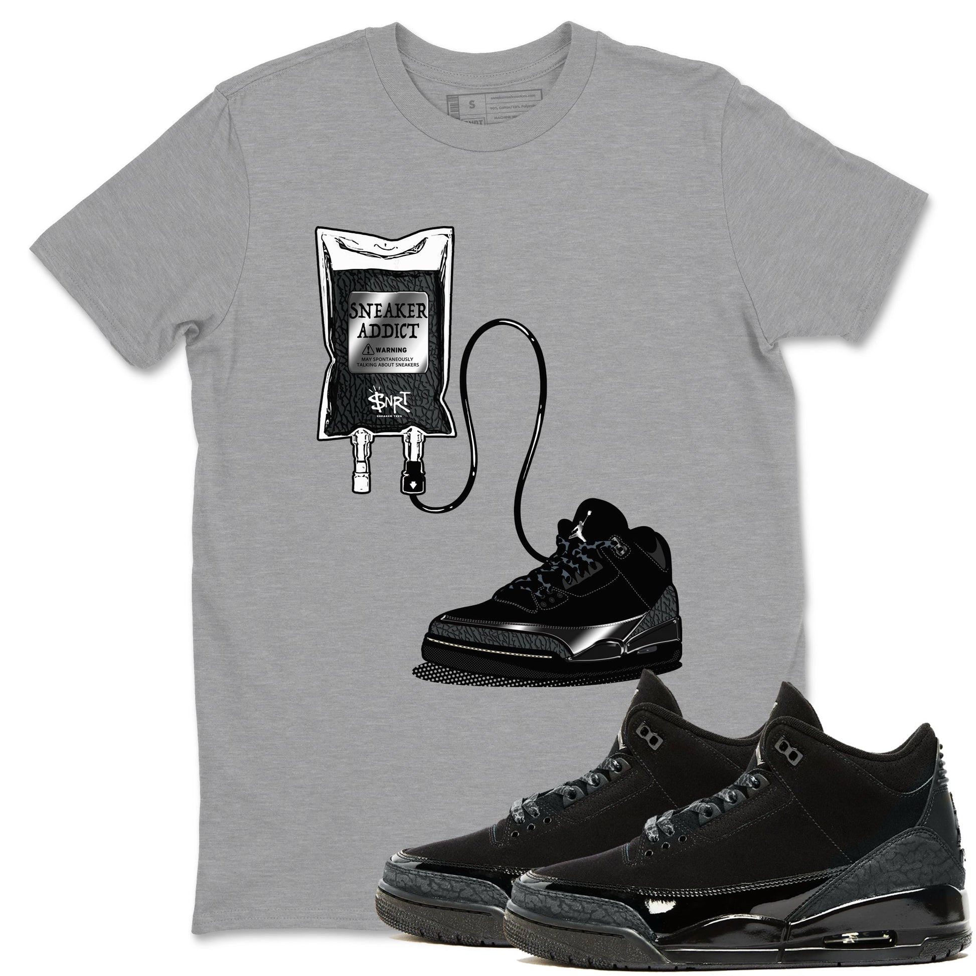 Air Jordan 3 Black Cat shirts to match jordans Sneaker Therapy sneaker match tees Jordan 3 Retro Black Cat best t shirts to wear with jordans SNRT Sneaker Tees unisex cotton Heather Grey 1 shirts
