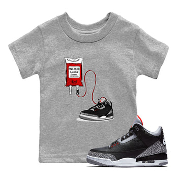 3s Black Cement shirts to match jordans Sneaker Therapy sneaker match tees Air Jordan 3 Black Cement SNRT Sneaker Release Tees Youth Baby Heather Grey 1 crew neck shirts